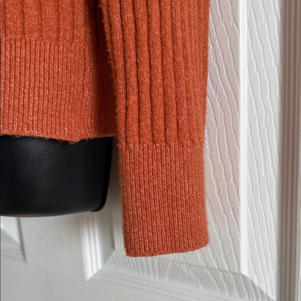 LOFT Ribbed Button-Front Cardigan in Rust Orange - Picture 4 of 4